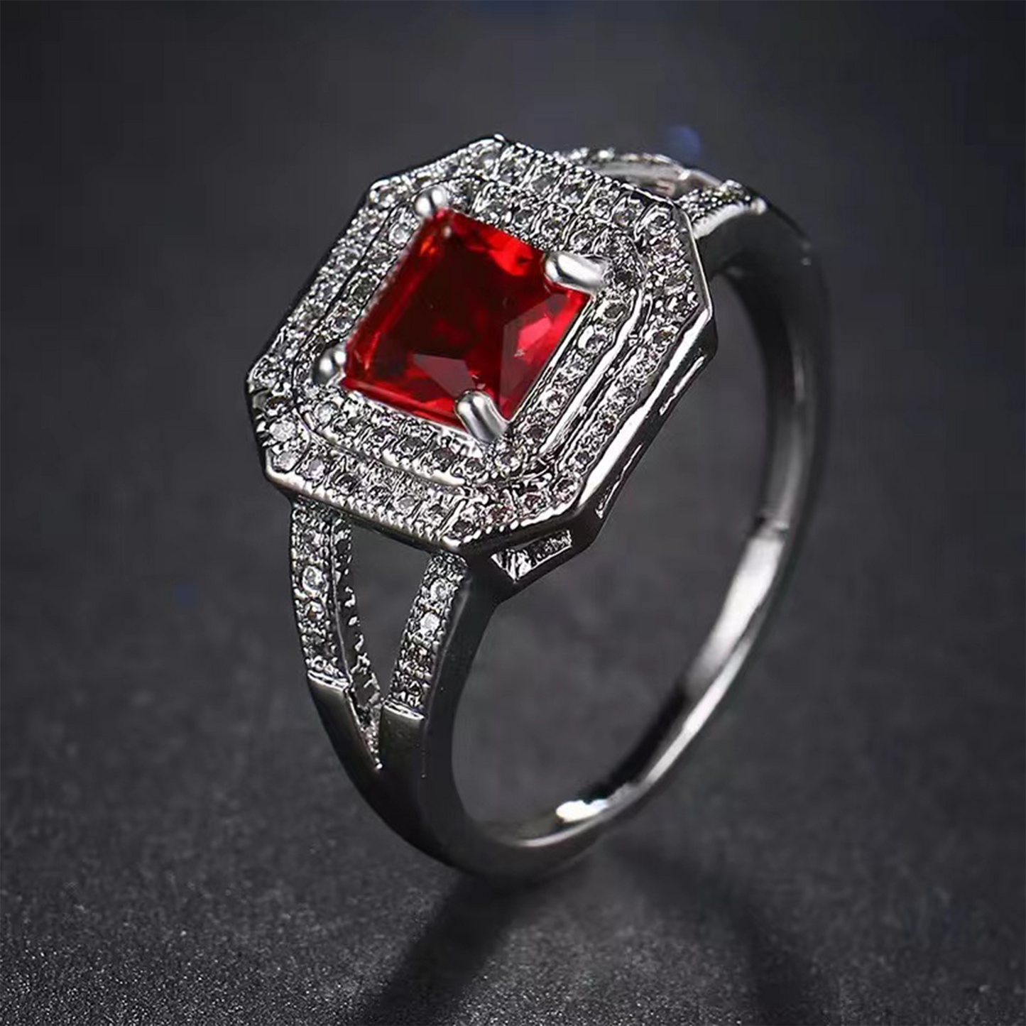 Square Crown Rosy Ring