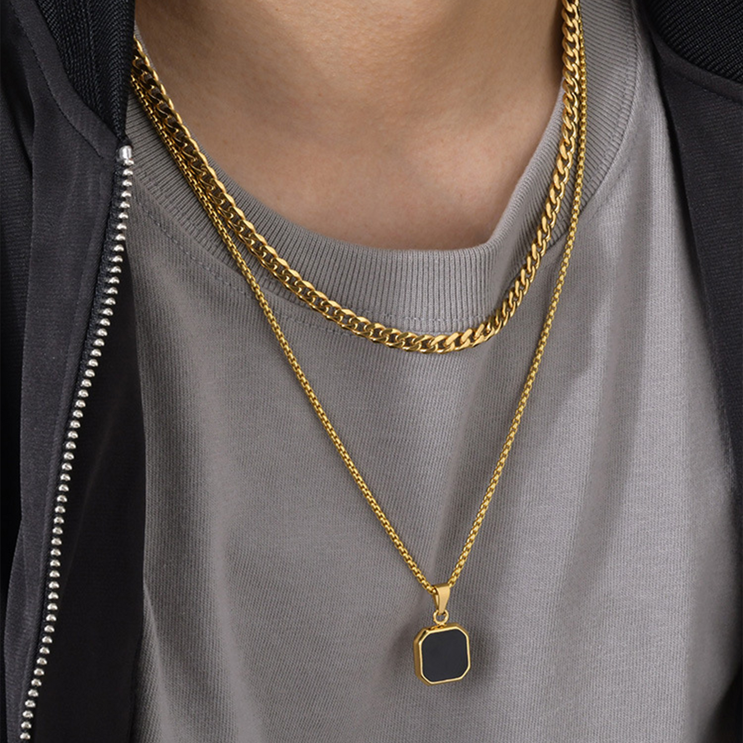 Gold Noir Stone Pendant